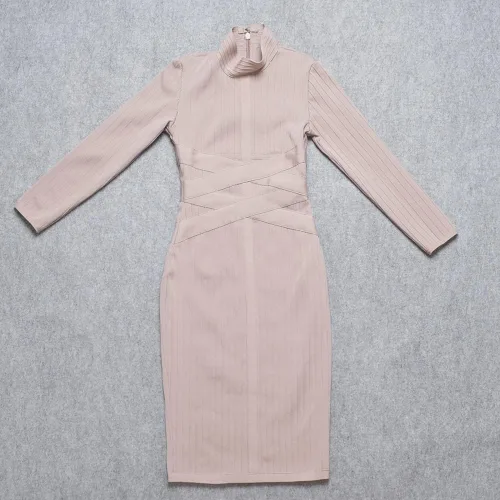 Vista 3 de Vestido de manga larga HLBandage con correa cruzada acanalada