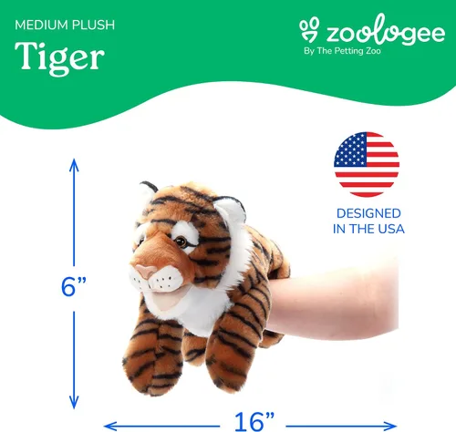 Vista 3 de The Petting Zoo Peluche de marioneta de mano de tigre, regalos para niños, animales de marioneta, juguete de peluche interactivo de tigre, 16