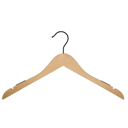 Vista 9 de NAHANCO Wooden Shirt Hanger, 17" - High Gloss Black with Gold Hook (Pack of 25)