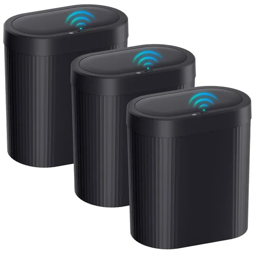 Vista 11 de jinligogo Basurero de baño de 5 galones con tapa, sensor de movimiento automático, color negro, cubo de basura delgado e impermeable sin contacto