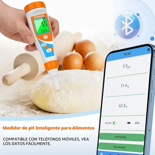 Vista 2 de UIUZMAR Medidor de pH inteligente para alimentos Kit de prueba de pH para masa madre y masa de pan Professional Spear Sensor Food Tester Digital