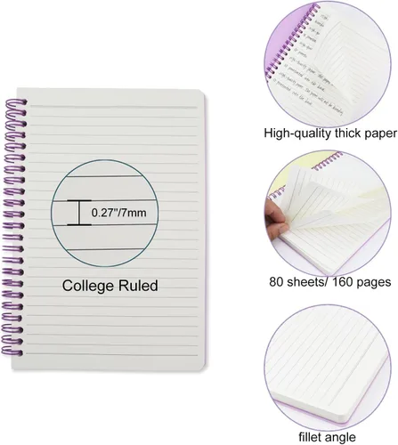 Vista 3 de Paquete de 5 cuadernos espiral con líneas para mujeres y hombres, 21 x 14.5 cm / 8.3 x 5.7 pulgadas, 80 hojas/160 páginas, cuaderno de reglas