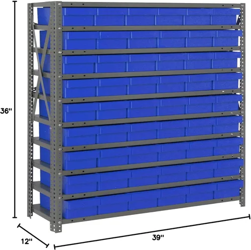 Vista 624 de Quantum QSBU-245BK Heavy Duty Shelving Unit with (7) Shelves and (24) QUS245 Black Bins for Garage Warehouse Storage Distribution 400 lb Load