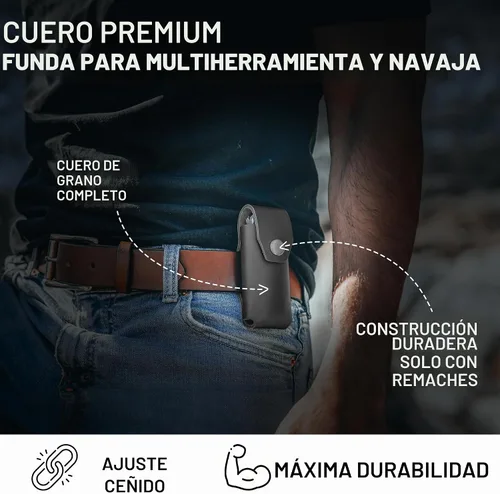 Vista 3 de American Bench Craft Funda multiherramienta de cuero y estuche para cuchillos para Gerber Diesel, MP600 y Gator plegable Funda de cuero remachada