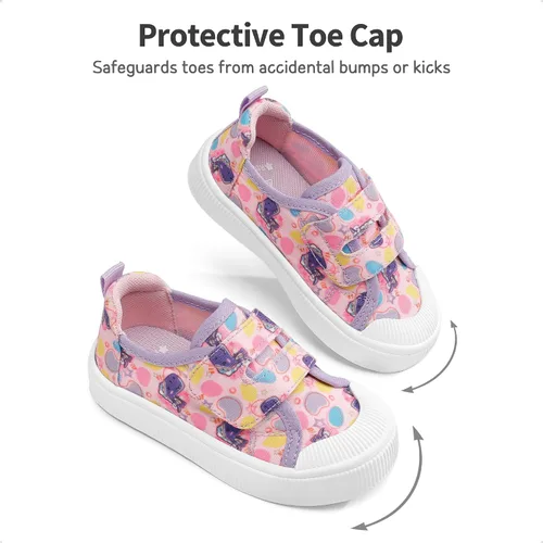 Vista 2 de DREAM PAIRS Zapatos deportivos de lona de dibujos animados para niños y niñas, zapatos de lona con gancho y bucles, zapatos casuales para caminar