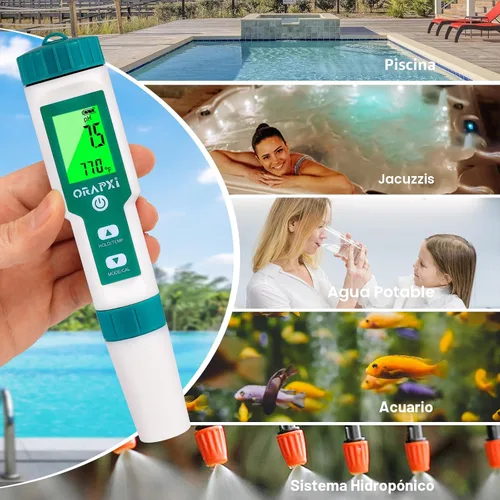 Vista 6 de PORAPXI - Probador digital de salinidad y pH para piscinas, jacuzzis y spas de agua, medidor digital 5 en 1 Digital Salinity Tester 5 in 1 pH Salt