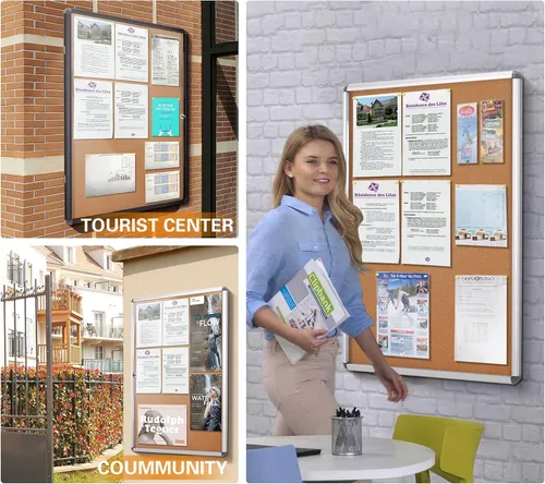 Vista 7 de Swansea - Tablero de anuncios de corcho con cierre Tamperproof, Shatter Resistant, Wall-mounted, Black Aluminum Frame, Display Board for Office