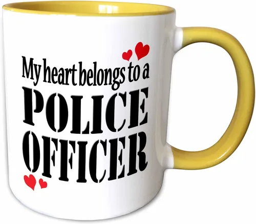 Vista 8 de 3dRose Taza de cerámica My heart belongs to a policer, azul/blanco