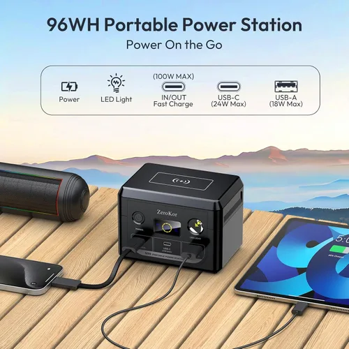 Vista 6 de Banco de energía solar con salida de CA 110 V 65 W, 100 W, USB C de 100 W, batería de carga rápida con panel de cargador solar de 30 W, plegable