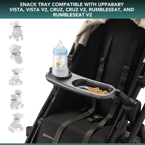 Vista 2 de Bandeja de aperitivos compatible con UPPAbaby Vista V2, Vista, Cruz, Cruz V2, RumbleSeat, RumbleSeat V2, bandeja de aperitivos con portavasos, apta
