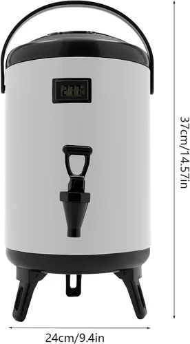 Vista 9 de Dispensador de bebidas aislado con tapa, dispensador de agua fría y caliente de acero inoxidable de 2.1 galones con termómetro y espiga, apto