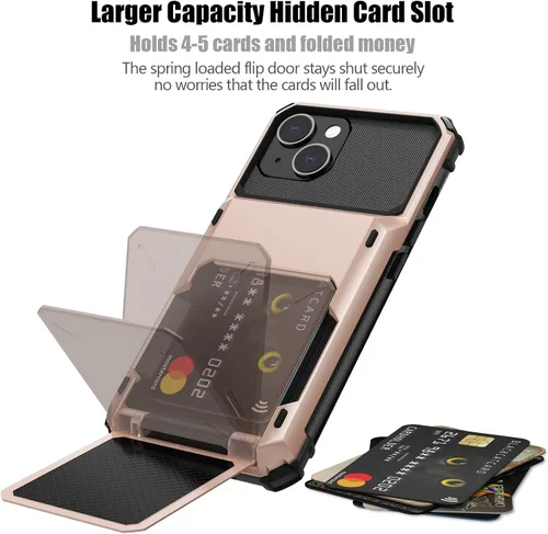 Vista 187 de Nvollnoe - Funda para iPhone 14 con tarjetero [tienda de 5 tarjetas] Negro - Almacenamiento más grande