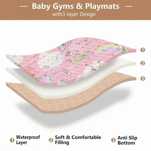 Vista 4 de Lovely Pink Flowers Large Sturdy Baby Play Mat for Indoor Outdoor Lightweight Foldable Playroom Activity Mat for Baby Toddler Infant, 50'' x 50''con