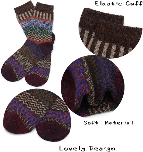 Vista 7 de Formery 5 pares de calcetines de lana para mujer, cálidos para invierno, gruesos, acogedores, calcetines de cachemira vintage para mujeres y niñas