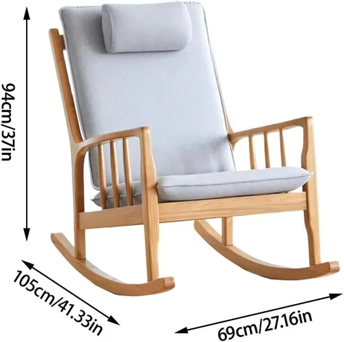 Vista 2 de Silla de oficina de madera maciza con almohada, mecedora para el hogar, silla de ocio tapizada extraíble, adecuada para sala de estar, dormitorio