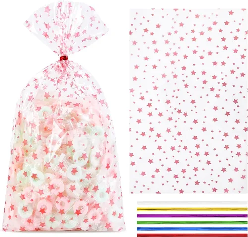 Vista 42 de 100 bolsas de regalo con estampado de estrellas de 3 x 5 pulgadas, bolsas de regalo de celofán, bolsas de regalo de celofán, bolsas de regalo