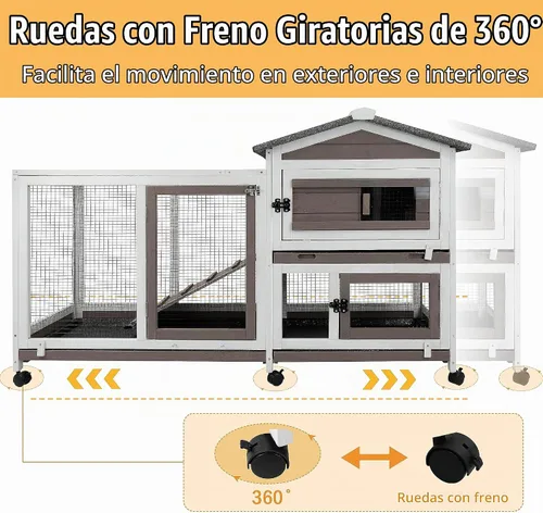 Vista 5 de PetsCosset - Jaula para conejos de 57" de largo, para interior y exterior, de 2 pisos, jaula grande para conejos con área descubierta, jaula