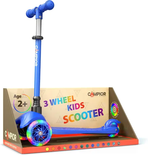 Vista 15 de Mini scooter negro de 3 ruedas para niños, inclinado para dirigir con ruedas con luces LED, manubrio ajustable, cubierta antideslizante ancha