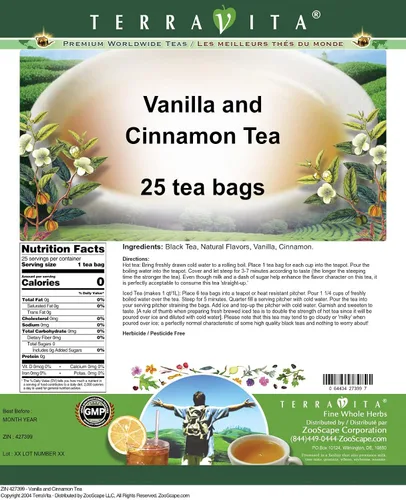 Vista 2 de Té de vainilla y canela (25 bolsitas de té, ZIN: 427399)