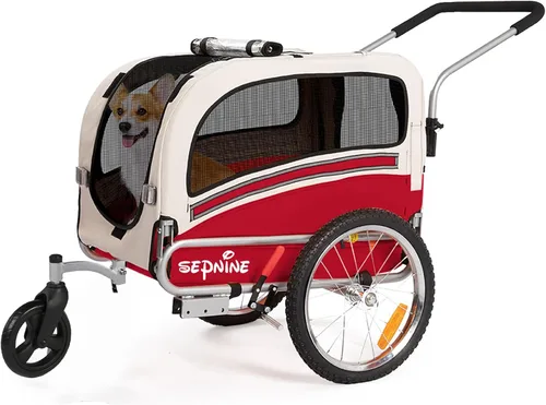 Vista 10 de Sepnine 2 en 1 Remolque de Bicicleta para Mascotas con una Rueda de Carrito de 15 cm Adecuada para Perros Pequeños y Medianos, Capacidad de Carga