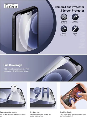 Vista 3 de Protector de pantalla de vidrio templado para iPhone 14 Pro Max, película de vidrio templado con fácil instalación, antiarañazos y sin burbujas