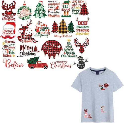 Vista 5 de Parches de transferencia de calor navideños con diseño de ciervo, árbol de Navidad, automóvil, vinilo para planchar para otoño, invierno, Navidad