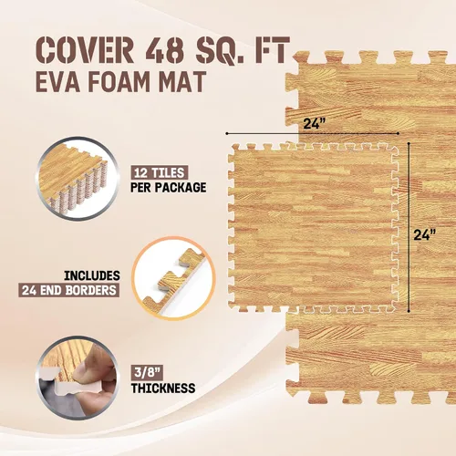 Vista 2 de Yes4All Alfombrillas Entrelazadas de EVA, Baldosas de Suelo tipo Rompecabezas, Acolchado de Suelo de Espuma con Borde para Muebles, Espacio