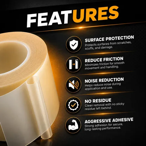 Vista 3 de WOD SPT7A UHMW Cinta de Película Transparente de Polietileno Deslizante, 1 pulgada x 10 pies. Adhesivo Agresivo - Ideal Para Reducción de Chirridos