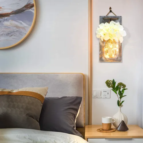 Vista 2 de Lightess SYA11 - Luces de pared con tarro de masón, con control remoto, decoración rústica de pared de dormitorio, aplique colgante a