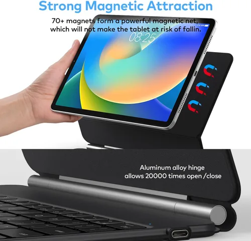 Vista 4 de runelk Funda con teclado para iPad de 10ª generación 2022 y 11ª (A16, 2025) – Teclado estilo mágico con panel multitáctil – Soporte de voladizo
