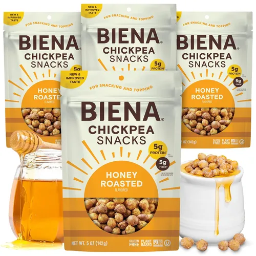 Vista 10 de Biena Bocadillos crujientes de garbanzos tostados, barbacoa, alto en proteínas, alto en fibra, sin gluten, a base de plantas, sin OMG, aperitivos