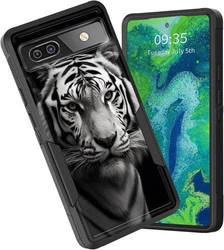 Vista 45 de Funda para Pixel 6A, funda protectora híbrida de doble capa resistente a prueba de golpes de policarbonato duro de silicona suave TPU para Google