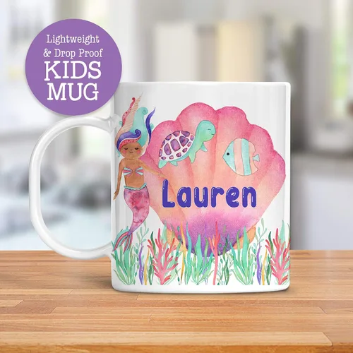 Vista 4 de Taza de sirenas para niños con nombre personalizado, apta para microondas y lavavajillas, taza irrompible para niños, sin BPA