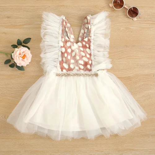 Vista 2 de Toddler Baby Girls 1st Christmas Outfit Sleeveless Reindeer Romper Dresses Newborn Xmas Outfit for Cake Smash Photo Shoot