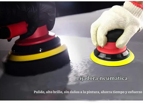 Vista 6 de Lijadora de palma orbital aleatoria de aire profesional, lijadora neumática de doble acción resistente con 1 placa de respaldo (5 pulgadas)