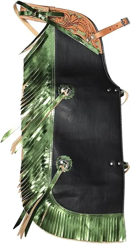 Vista 8 de HILASON Pro Rodeo Bull Riding Chaps de piel sintética juvenil verde oliva base verde oliva Chaps de montar toros Western Chaps cuero Western