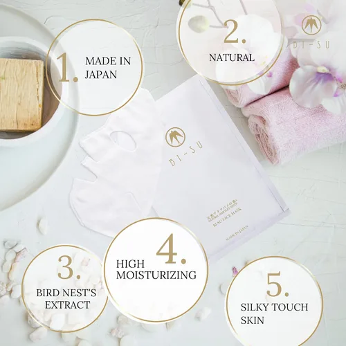 Vista 5 de BI-SU Mascarilla facial Extracto natural de nidos Swiftlet, ácido hialurónico, ceramida, colágeno, escualano, cuidado de la piel japonés