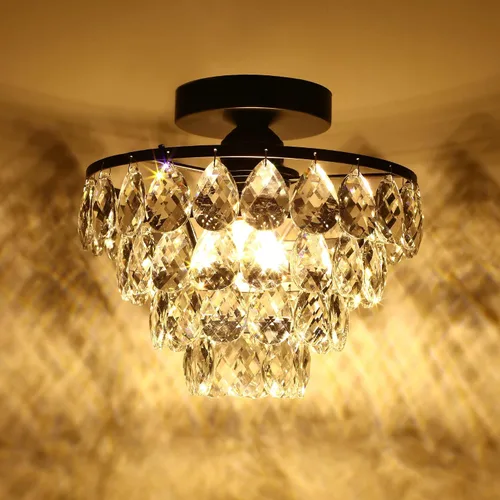 Vista 9 de Luupyia Mini lámpara de techo de cristal pequeña, moderna lámpara de techo de cristal para accesorios de pasillo, lámpara de araña plateada