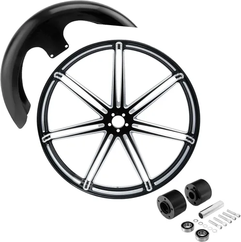 Vista 107 de TCMT Llanta de rueda delantera de 21", buje de rueda de brida de doble disco con guardabarros delantero negro sin pintar, compatible con modelos