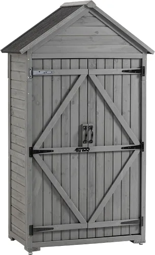 Vista 12 de Campfun Cobertizo de almacenamiento impermeable al aire libre, armario de almacenamiento al aire libre de madera con techo impermeable, armario