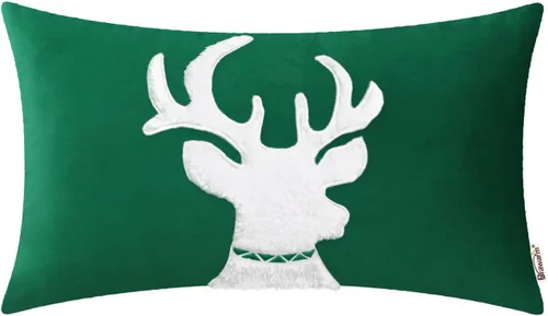 Vista 62 de BRAWARM Christmas Reindeer Pillow Cover 18x18 Black Velvet Embroidered Reno negro