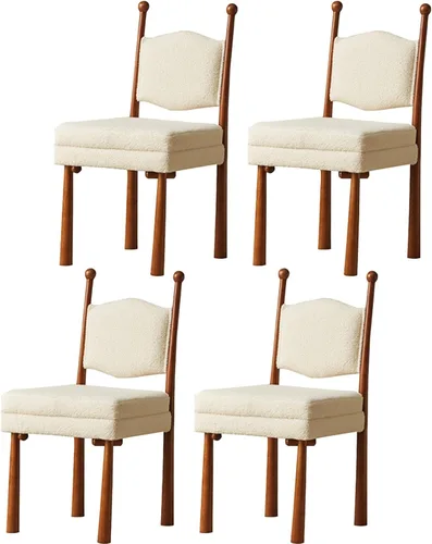 Vista 16 de Sillas de comedor de madera, sillas de cocina con material de lana de cordero, asiento tapizado, silla de sala de estar para estudio y comedor, sala