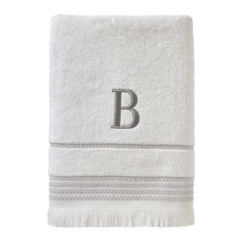 Vista 7 de SKL Home Toalla de baño casual con monograma, A, 28 x 54 pulgadas, color blanco