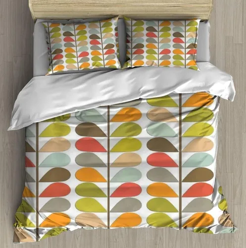 Vista 3 de Juego de funda de edredón retro de mediados de siglo 60, juego de ropa de cama femenino tamaño Queen, juego de colcha decorativo acolchado de 3