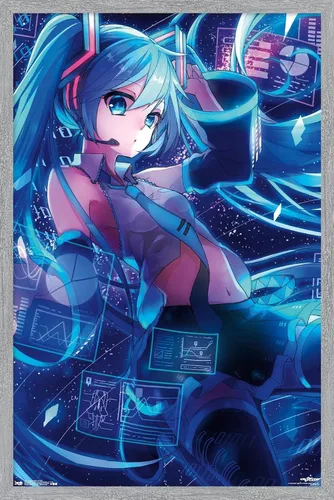 Vista 15 de Trends International Hatsune Miku - Póster de pared con pantallas, 14.725 x 22.375 pulgadas, versión enmarcada de madera de granero