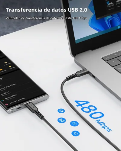 Vista 3 de Cable USB C a USB C de 0.5 pies, 5 unidades, cables cortos de carga rápida Negro