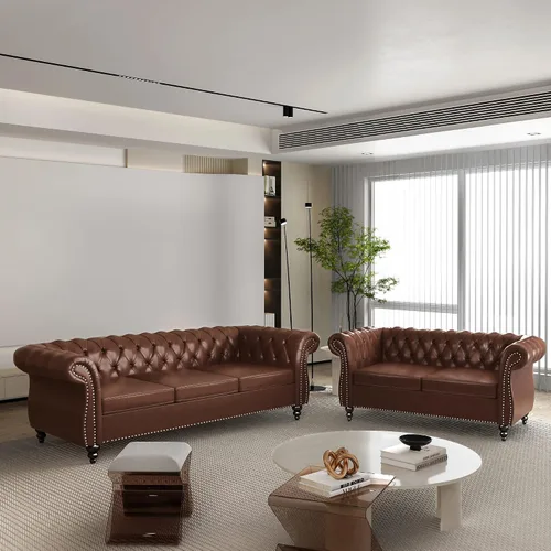 Vista 11 de QHITTY Juego de 2 piezas para sala de estar, Sofá Seccional Chesterfield Silla Contemporáneo Tapizado de Terciopelo Loveseat Juego de Sofás