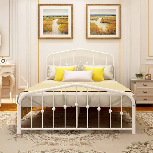 Vista 4 de IANIYA Marco de cama de plataforma de metal, soporte de listones de acero, no necesita somier, fácil montaje, tamaño matrimonial