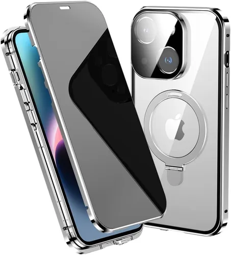 Vista 5 de Funda antiespía para iPhone 14 Plus, soporte de anillo magnético compatible con Magsafe carga inalámbrica, pantalla de privacidad, protector