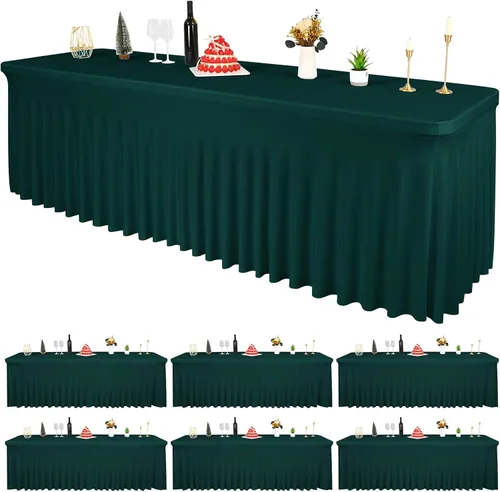 Vista 25 de 2 Packs Black Spandex Table Clothes for 6 Foot Rectangle Tables, Wrinkle Resistant Fitted Tables Cover, Washable Stretch Table Skirts for Weddings